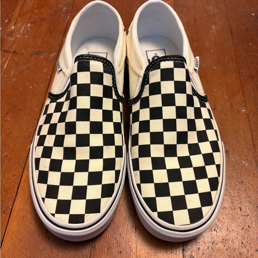 NWOT Vans Black and White Slip-On Shoes with Checkerboard Pattern